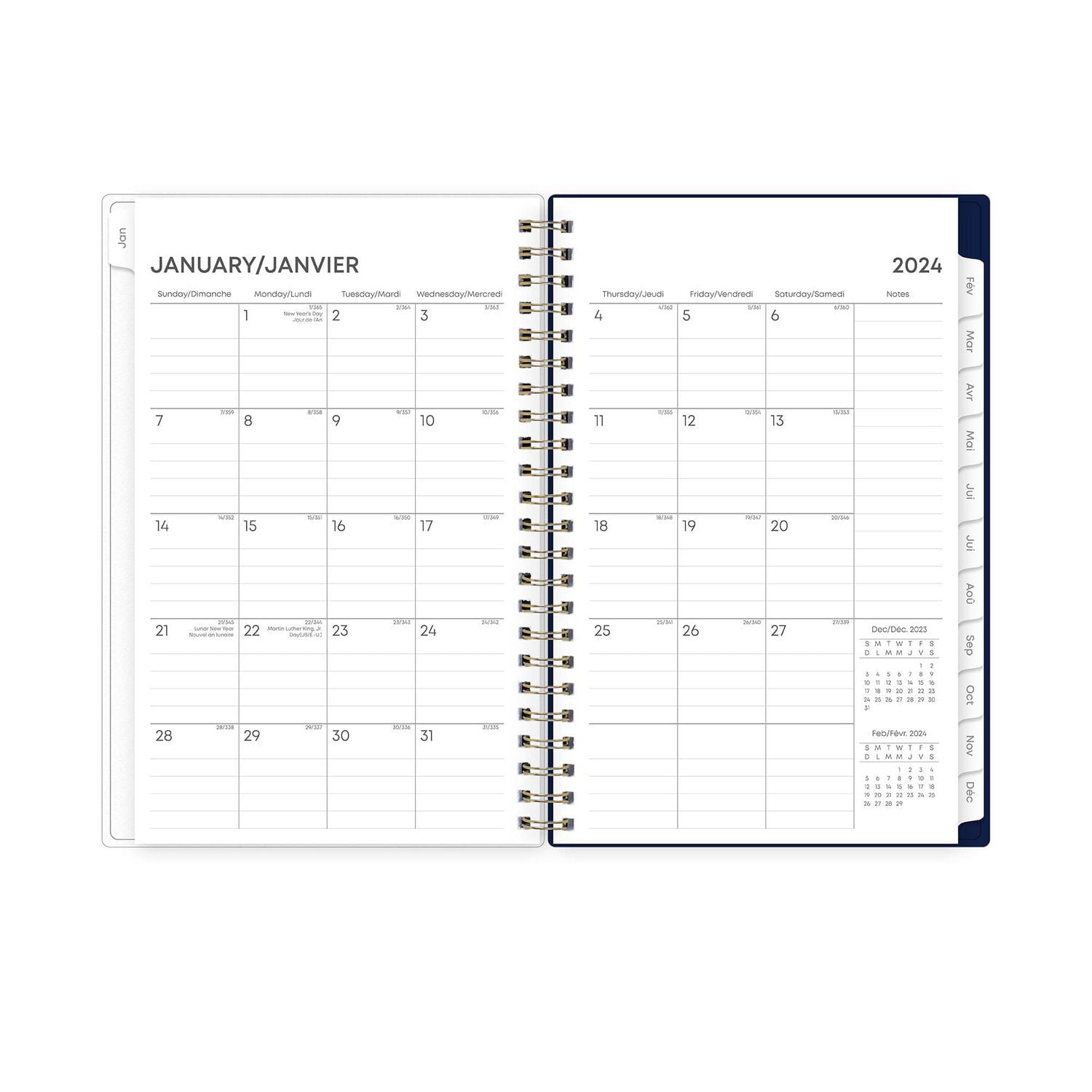 Agenda hebdomadaire/mensuel 2024, 5 po x 8 po, Blue Sky, Tana