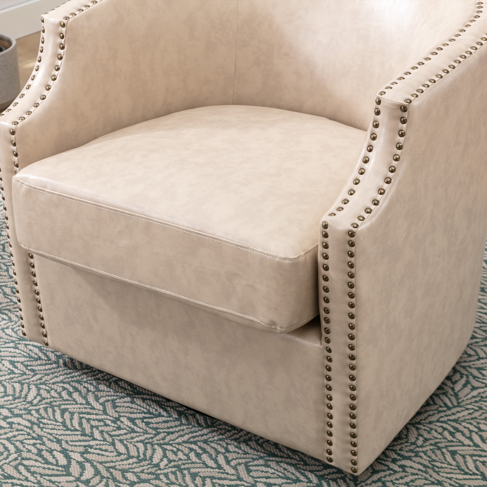 Lunale Leather Swivel Accent Barrel Chair, Club Chair Comfy Reading Armchair, Camel