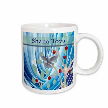 

3dRose White Dove in Apple Tree Blue Abstract Shana Tova Ceramic Mug 11-ounce