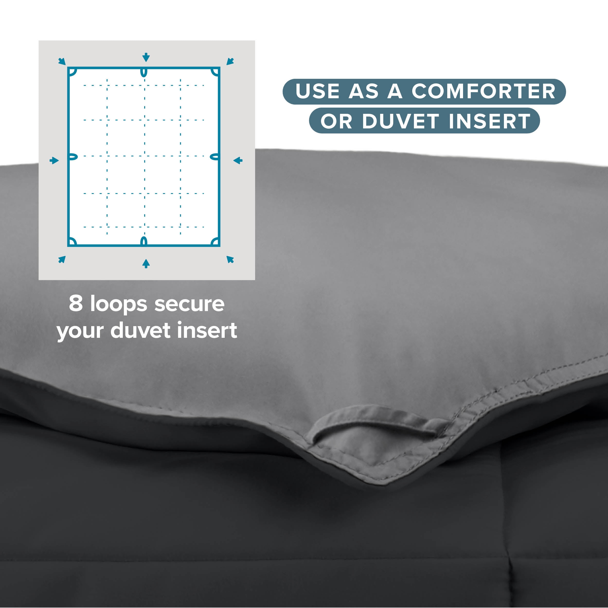 Bare Home 1800 Collection Reversible Down Alternative Comforter, All-Season, Oversized Queen, Black/Gray