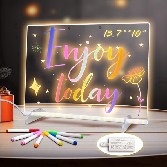 LED Drawing Board, 11.81"x7.87" Light Up Writing Board with 4 Modes & 7 Colors, Acrylic Dry Erase Board Includes Adapter, Stand & 7 Markers, Glow Doodle Board Toy