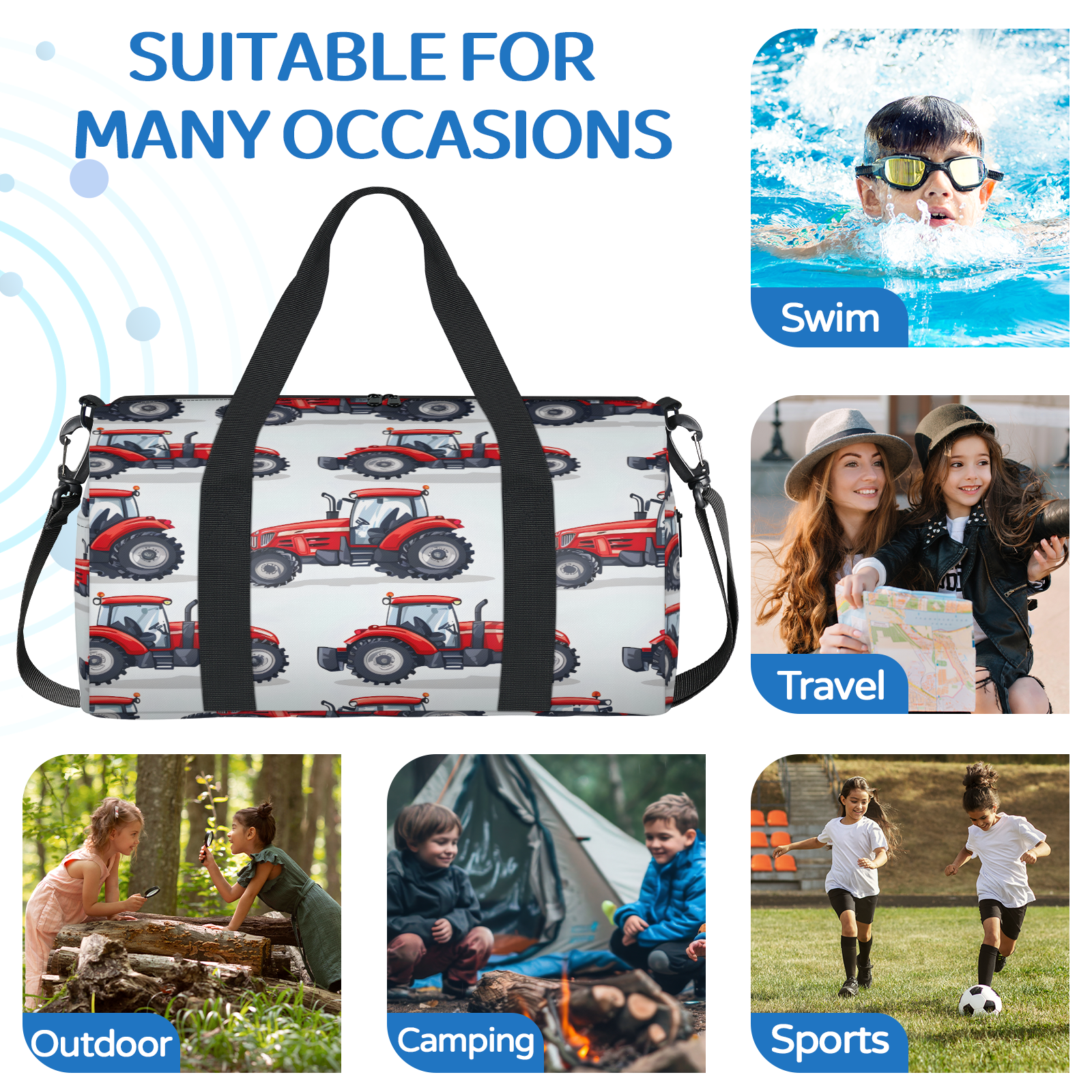 Herdesigns Truck Travel Duffle Bag Sports Yoga Weekender Overnight Carry on Workout Bags Lightweight Waterproof Gym Tote Bag for Women Red