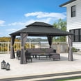 thumbnail image 2 of PURPLE LEAF Pavillon à Toit Rigide Permanent 12 Pieds x 14 Pieds, Cadre en Aluminium, avec Double Toit en Acier Galvanisé, Résistant aux UV pour Cour, Terrasse, Pelouse et Jardin, Moustiquaire et Rideaux Inclus - Gris, 2 of 11