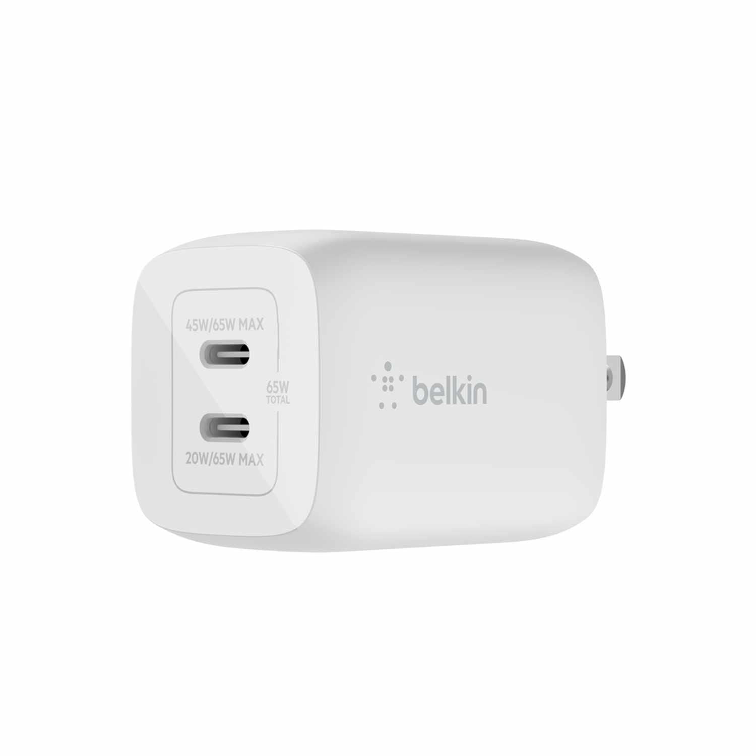 Belkin Chargeur Mural BoostCharge Pro Dual USB-C GaN avec PPS 65W Blanc