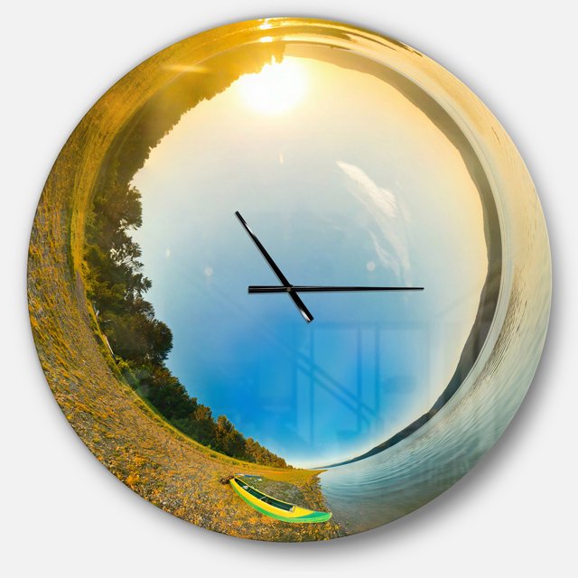 Designart 'Kayak in River Little Planet ' Modern wall clock