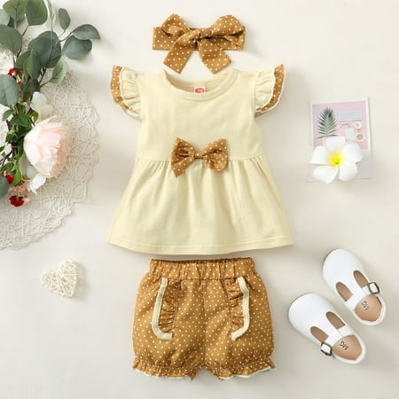 

Cathalem Baby Receiving Blanket Girl Infant Girls Fly Sleeve Bowknot Tops T Shirt Ruffles Dot Printed Shorts Kids Clothes Tops Childrenscostume Yellow 12-18 Months