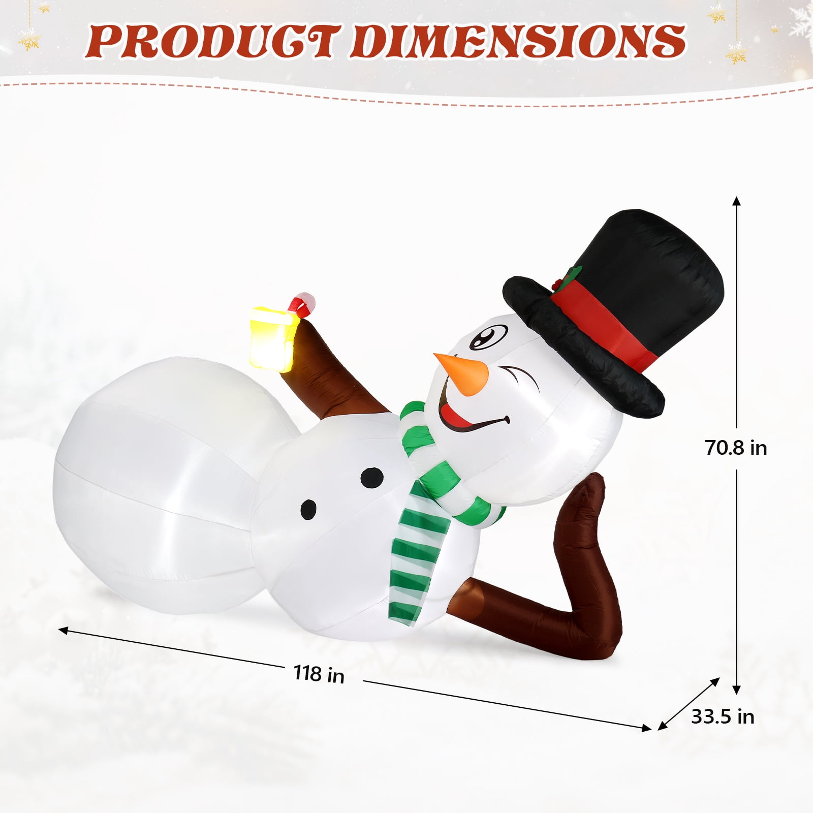 9.8 FT Lighted Christmas Inflatable Decoration, Large Inflatable Lying Snowman, Funny Blow Up Yard Decorations with Built-in LED Lights for Holiday Party Front Yard Lawn Garden Decor