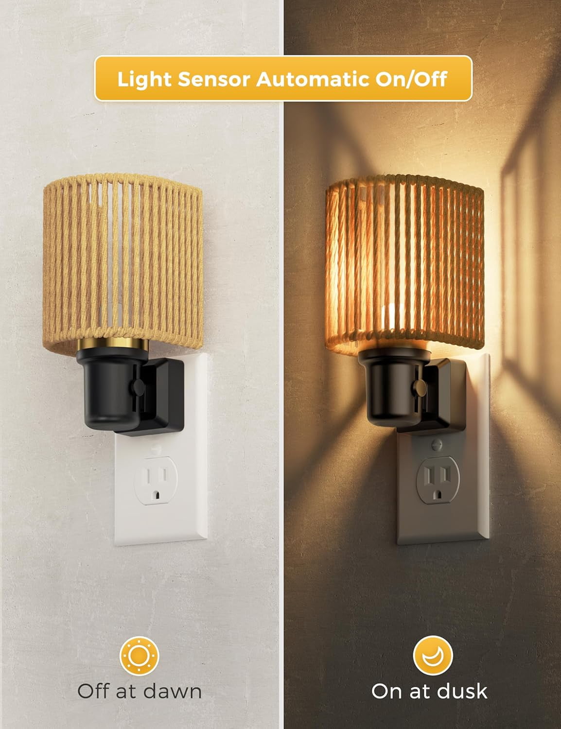 Night Lights Plug into Wall, Plug in Night Light, Bohemian Nightlight Dimmable with Light Sensor, 3000K, Boho Nightlights Farmhouse Decorative for Bedside Bedroom Bathroom Hallway, 1 Pack