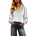 thumbnail image 5 of Chbgutlmr Button down Velour Tops for Women Peasant Long Sleeve Ruffled V Neck Blouse Tops Casual Loose Fall Trendy T-Shirts, 5 of 9