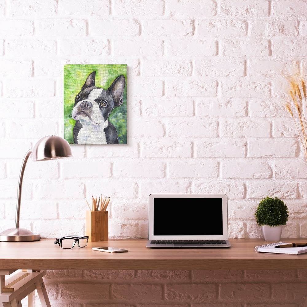 Stupell Industries Cute Boston Terrier Dog Pet Animal Watercolor Painting Canvas Wall Art by George Dyachenko