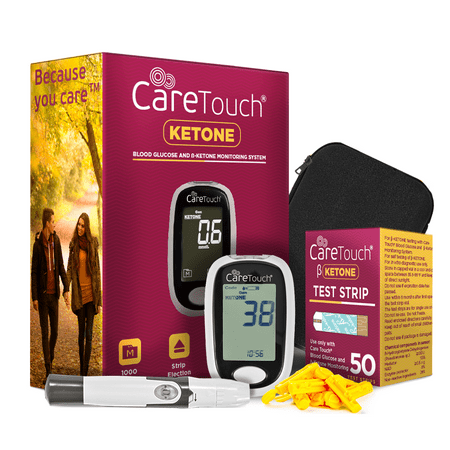 Care Touch Ketone Testing Kit - Ketone Meter w Strip Ejection, 10 Ketone Blood Test Strips, 10 Lancets, Lancing Device, Carrying Case for Diabetics and Ketogenic, Paleo, Atkins (The Best Diabetic Meter)