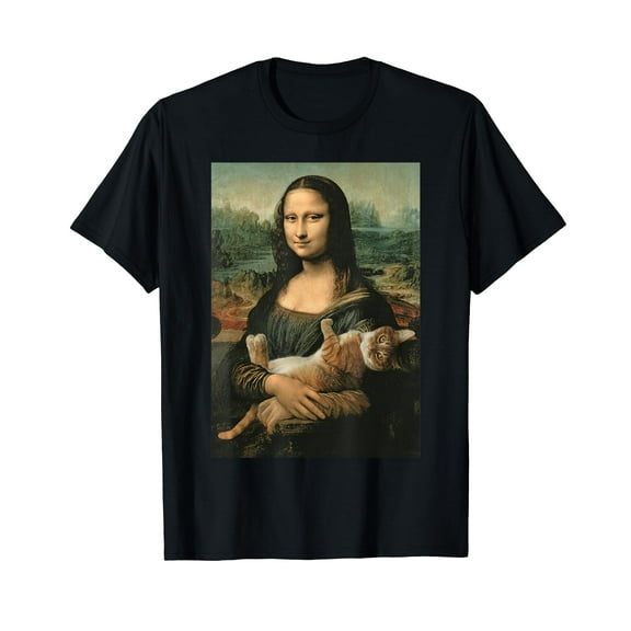 Mona Lisa With Orange Cat Funny Art Painting T-Shirt