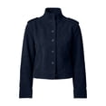 thumbnail image 6 of Women's Faux Suede Cropped Jacket Long Sleeve Stand Collar Button up Coat with Shoulder Pads & Lining Vintage Solid Casual Outerwear for Autumn Winter Navy, 6 of 7