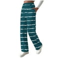 thumbnail image 3 of Frostluinai Women's Fleece Lined Wide Leg Pants Striped Warm Winter Trousers Elastic Waist Baggy Sweatpanys with Pockets, 3 of 10