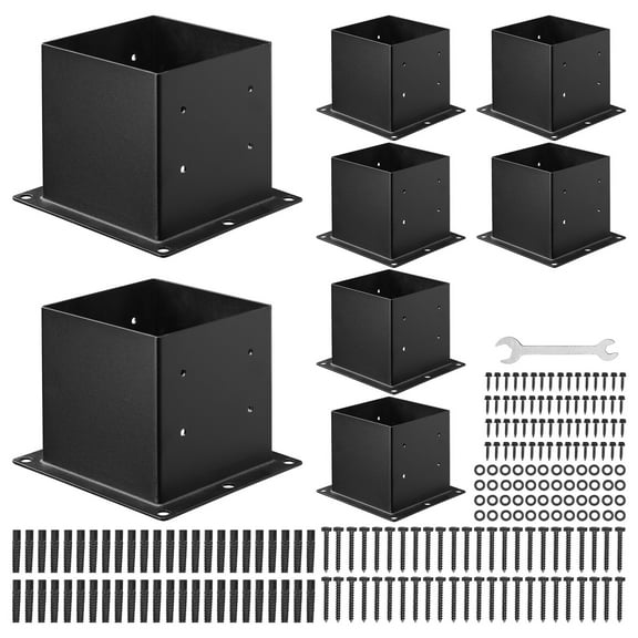 VEVOR 4x4 Post Base 8 Pcs, Inner Size 3.6x3.6 inch / 92x92 mm Post Brackets, Heavy Duty Carbon Steel Decking Posts, Wood Posts Brackets for Pavilion Deck Railing Support Deck Base Plate, Black