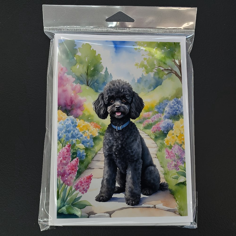 Black Poodle Spring Path Greeting Cards Pack of 8 7 in x 5 in