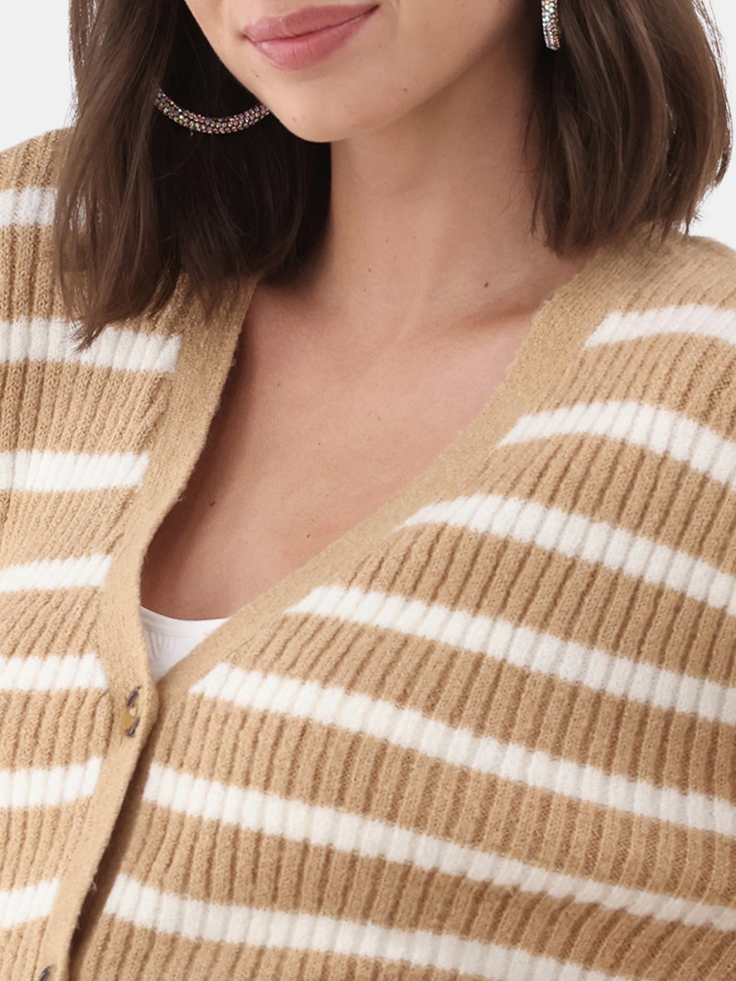 No Boundaries Button Front Ribbed Cardigan Sweater, Midweight, Women’s
