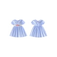 thumbnail image 2 of BemeyourBBs Toddler Baby Girls 4th of July Dress Patriot Independent Day Summer Smocked Dress Firework USA Flag Letter Embroidery Petter Pan Doll Collar Short Sleeve Gingham Plaid Dress, 2 of 9