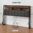 thumbnail image 4 of ROGALIS Queen Size Upholstered Headboard with 2-Tier Storage Shelf, RGB LED Light, Power Outlets & USB Ports, Height Adjustable, Brown & Grey, Headboard Only, 4 of 7