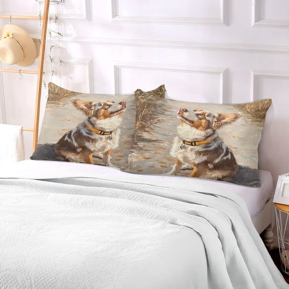 Pillow Case Plush Pillow Dog Travel in Golden Field Case standard size/King size/Queen size Bed Pillow Pillowcases