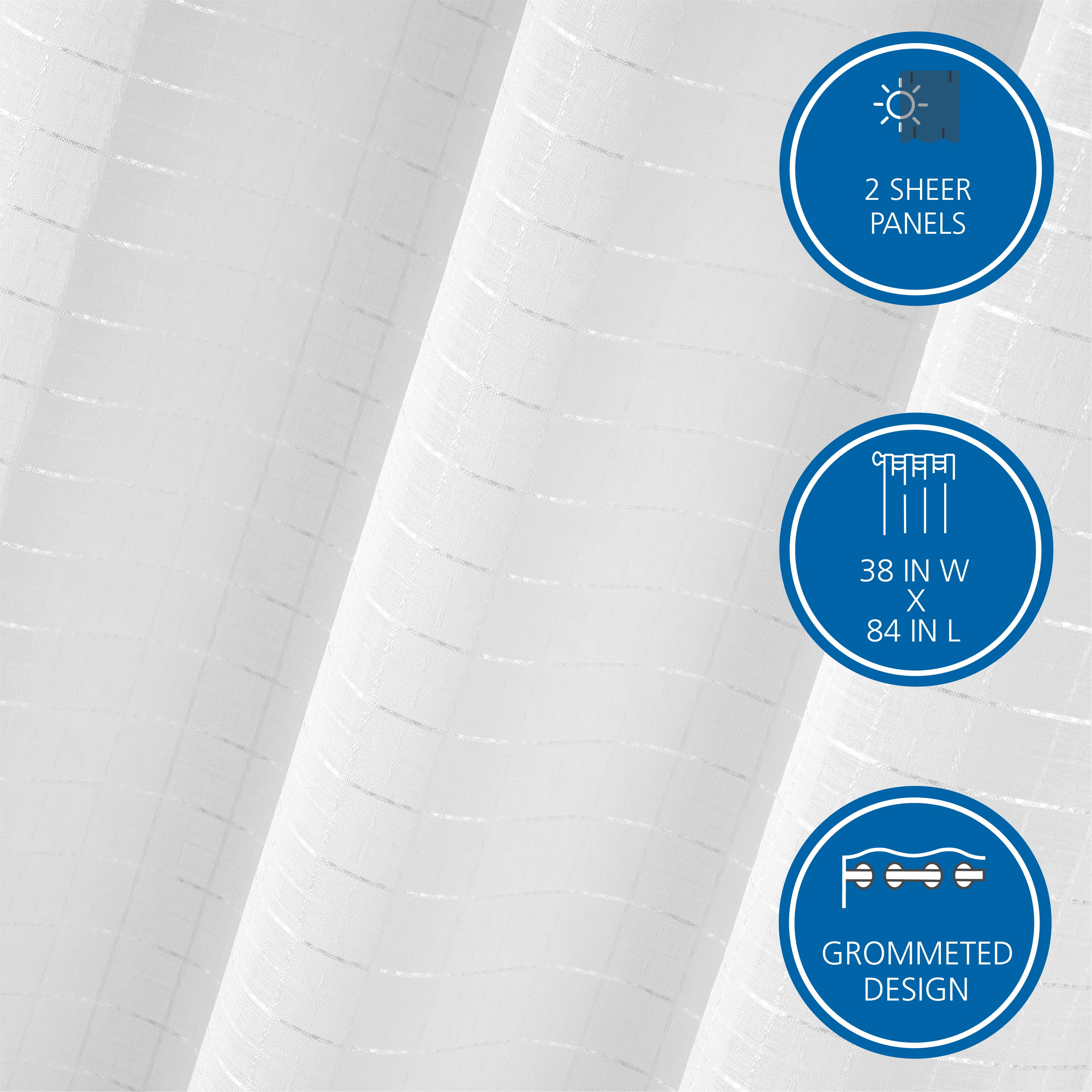 (2 pack) Mainstays Windowpane Sheer Curtain Panel Pair, Set of 2, White, 38" W x 84" L
