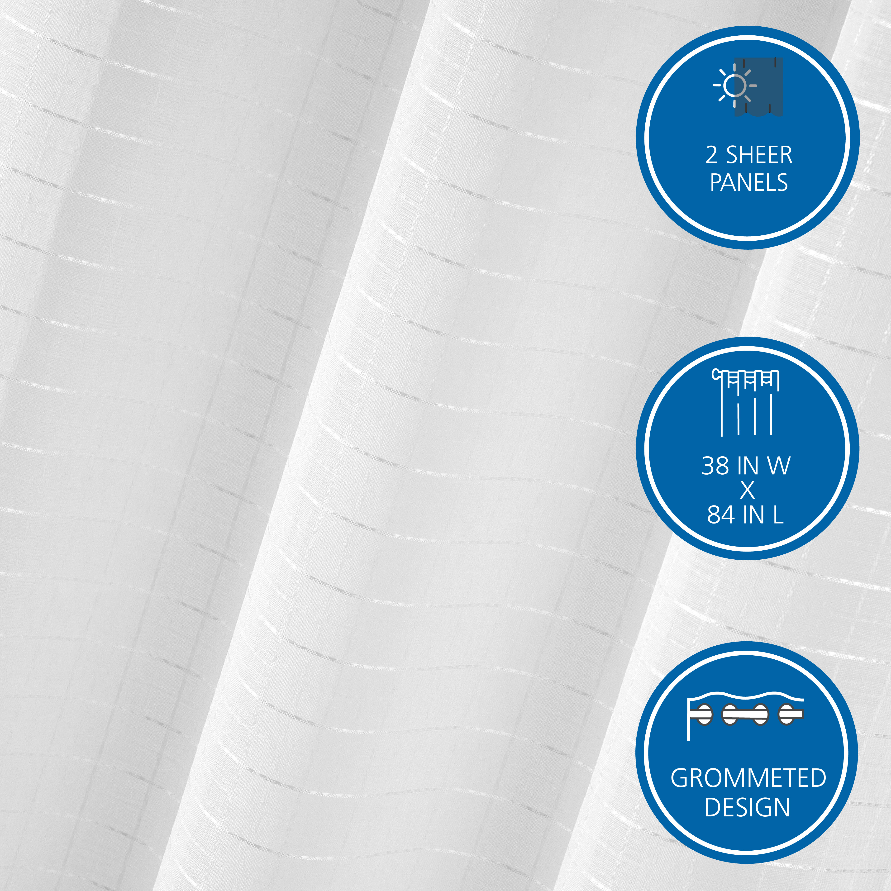 Mainstays Windowpane Sheer Curtain Panel Pair, White, 38x84 Inches photo 3
