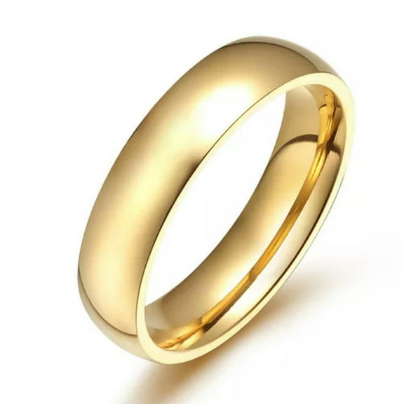 18K Gold Plated Titanium Steel Smooth Band Men Women's Engagement Ring Size 5-13