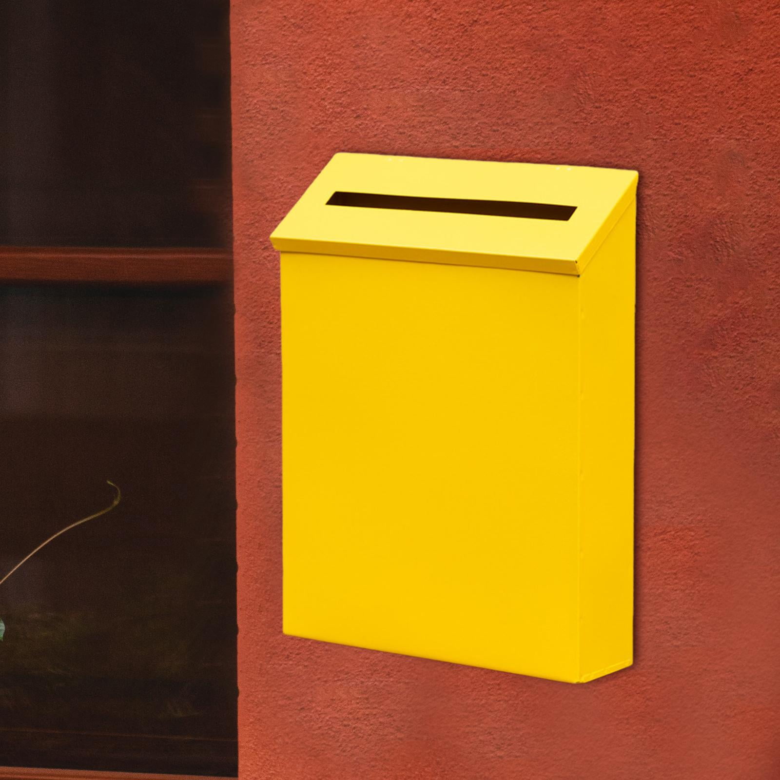 Wall Mount Mailbox Drop Box Newspaper Holder Box Decorative Rainproof Letterbox Metal Postbox for Home Office Outdoor Gate Decoration Yellow
