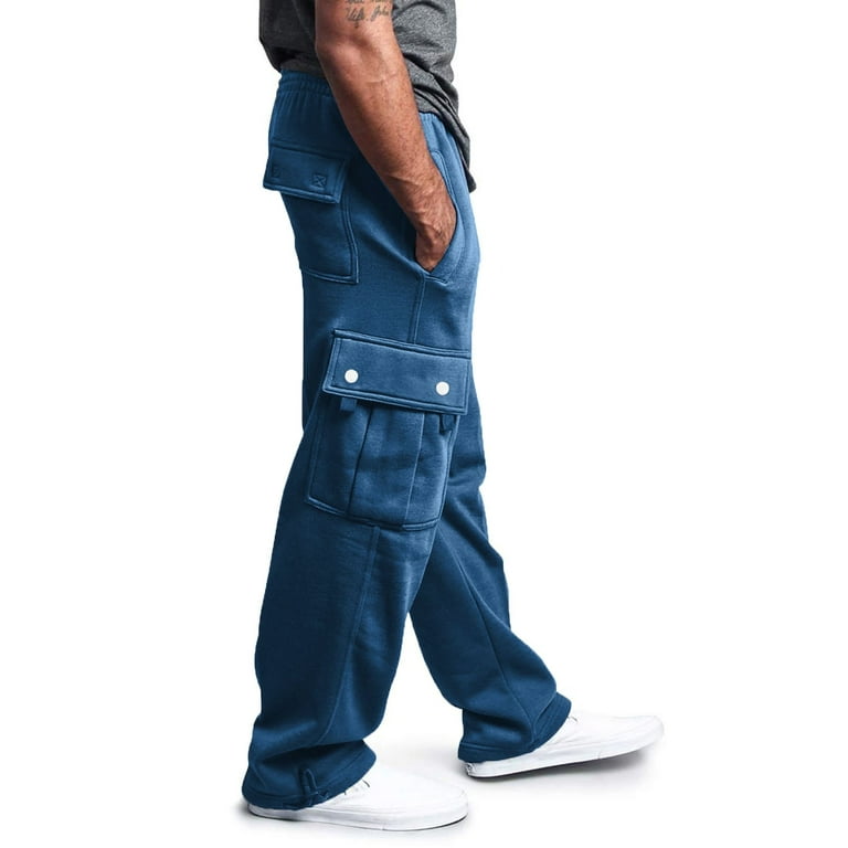 Virmaxy Open Bottom Casual Jersey Pants for Men with Pockets Casual  Trousers High Waist Cargo Pant Drawstring with Multi-Pockets Long Pants  Blue-B XS