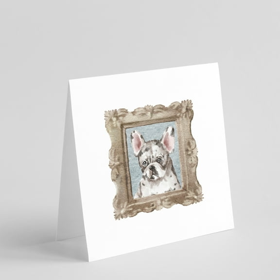French Bulldog Black White Puppy Square Greeting Cards and Envelopes Pack of 8 5 in x 5 in