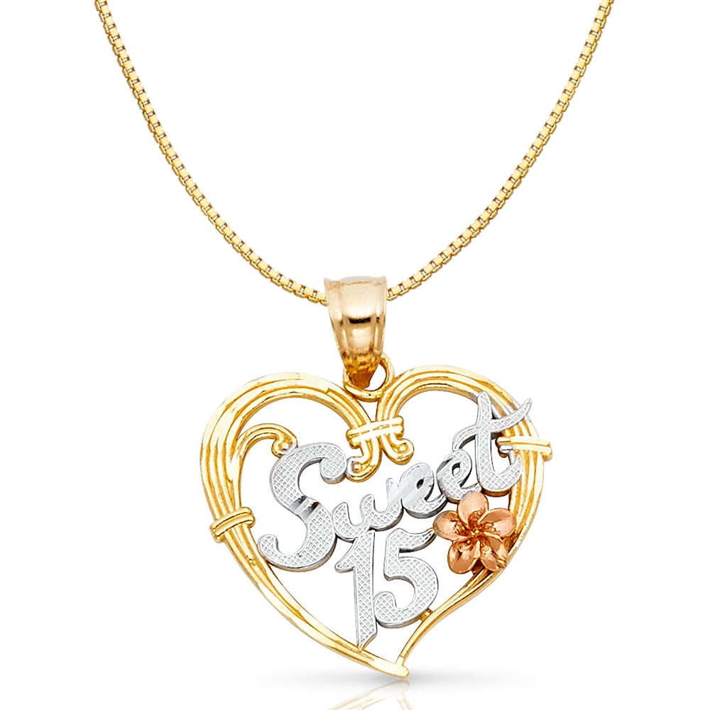 Ioka 14K Tri Color Gold 15 Years Quinceanera Years Heart Charm