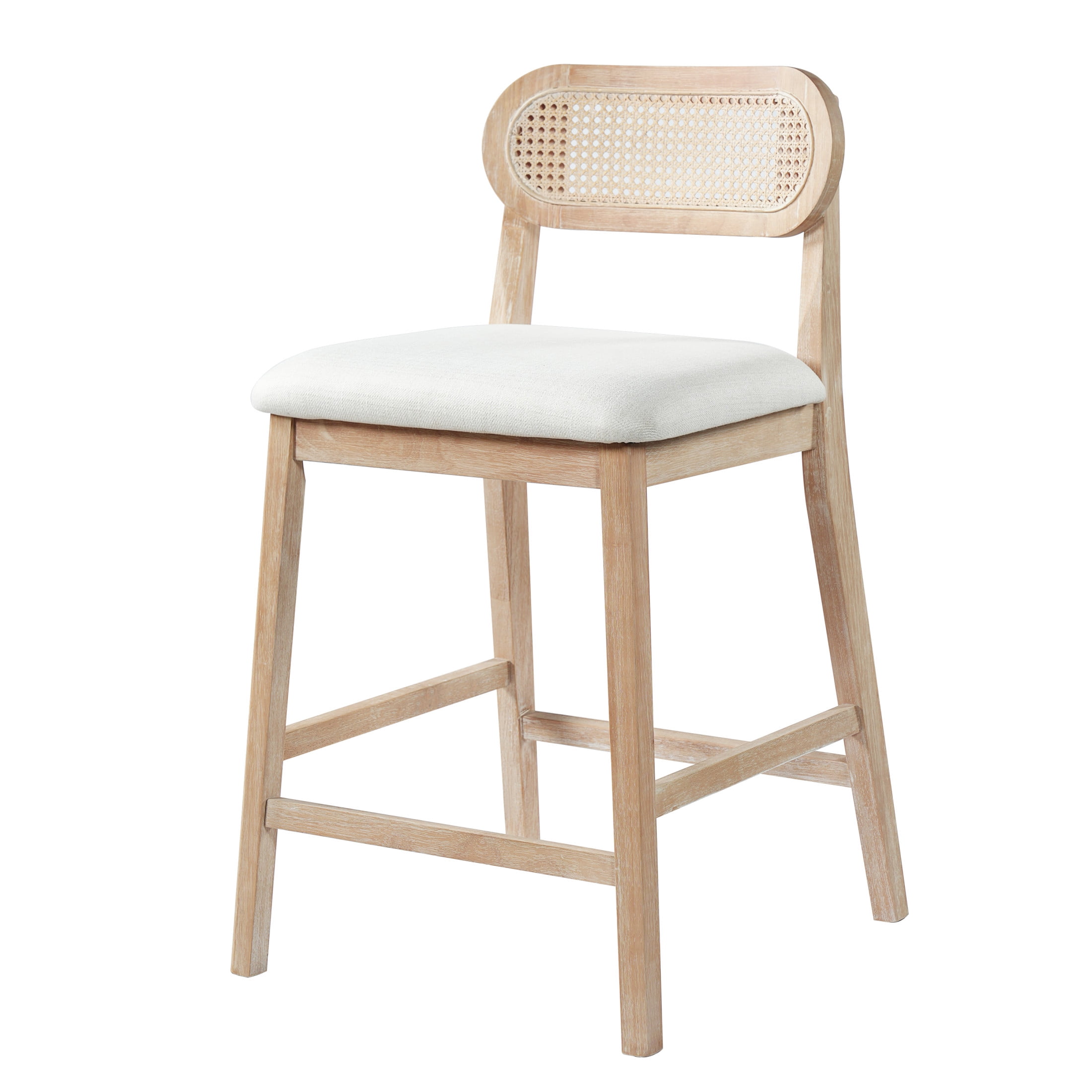 Christopher Knight Home 37.24"H Retro Rubberwood Bar Stools with Rattan Back Set of 2, Natural+Beige