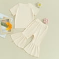 thumbnail image 3 of Bagilaanoe 2pcs Toddler Summer Outfits Baby Girl Pants Set Short Sleeve T-Shirts Tops + Flare Trousers 12M 18M 24M 3T 4T 5T Kids Casual Clothes, 3 of 8