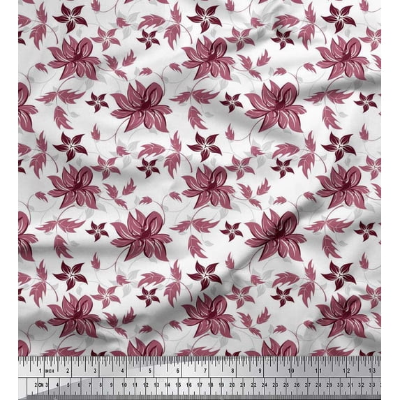 Soimoi Poly Georgette Fabric Leaves & Floral Artistic Decor Fabric Printed Yard 52 Inch Wide