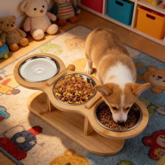 PONPRNGY Elevated Bowls Raised Food Bowls, Tilted Pet Bowls for Puppy, Raised Bowl Stand Feeder Adjustable Food Water Bowls Stand with 3 Stainless Steel Bowls