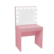 IMPRESSIONS SlayStation Mini Beauty Makeup Table for Women with Two Drawers, Easy Assembly Vanity Desk with Clear View Glass Base and Mirror Mounting Option for Bedroom or Dressing Room