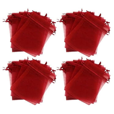 100 Pcs Red Drawstring Pouch Organza Bags 3x4 Wedding Sugar Gauze Gifts Party Favors Happy Candy