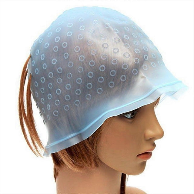 Hair Highlighting Cap with Hook Reusable Silicone for Salon Controlled Hair Coloring Blue