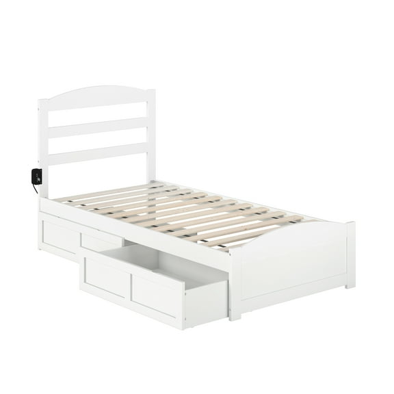 AFI Warren Solid Wood Twin Bed w/ Footboard & 2 Drawers in White