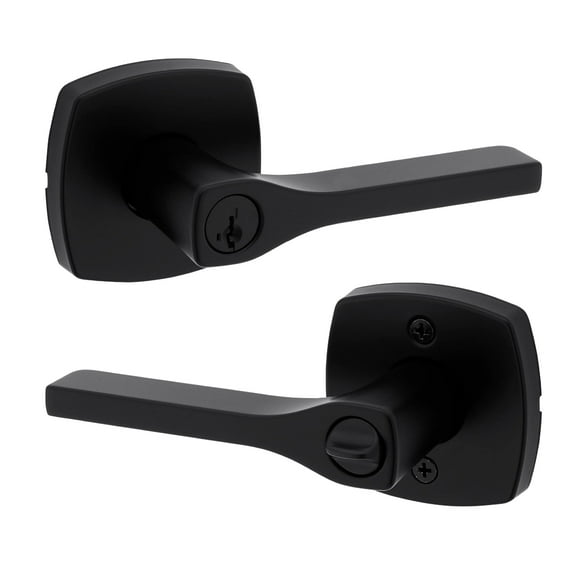 Kwikset Tripoli Lever Entry Door Handle with Lock and Key Se Keyed Reversible Lever Exterior For Front Entrance and Bedrooms Matte Black Pick Resistant Smartkey Rekey Security and Microban