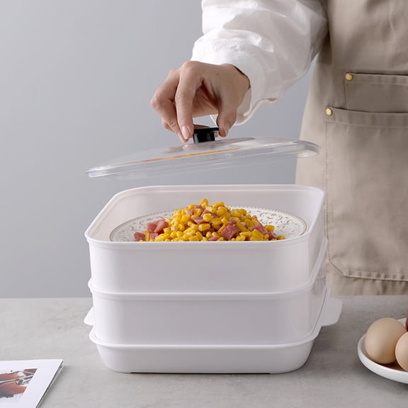OUNONA White PP Heating Steamer for Fast Microwave Cooking in Kitchen