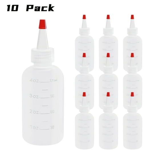 WuPing 10 Pack Condiment Dispenser Bottles 4 Ounce Plastic Squeeze Bottles with Lids Ideal for Salad Dressing, Ketchup, Soy Sauce