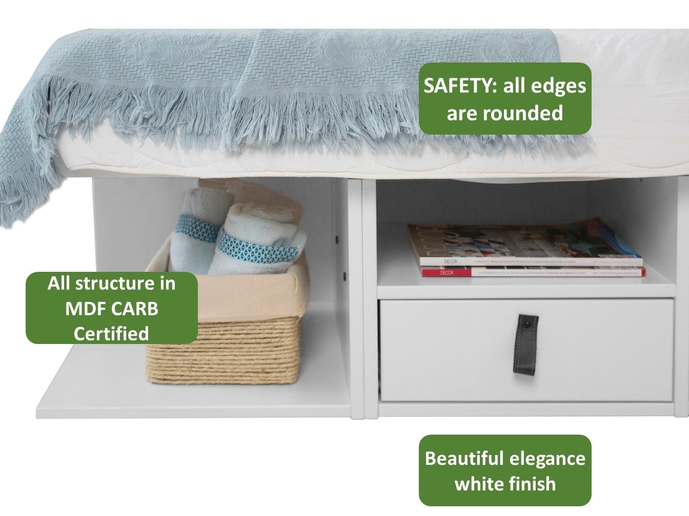 Memomad Bali Queen Size Storage Platform Bed with Drawers, White