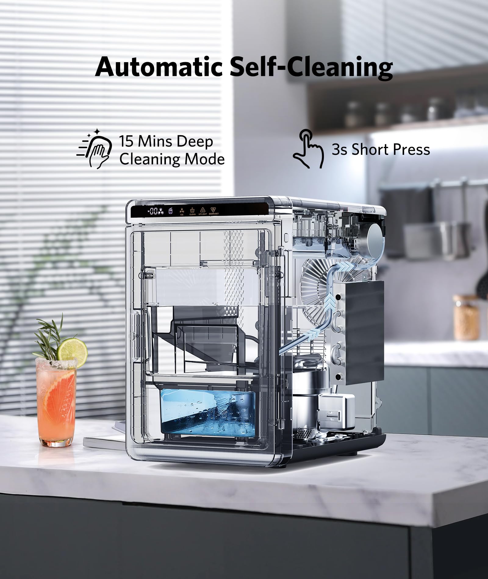 FREE VILLAGE Ice Makers Countertop Machine—Makes 3 Large1.6" Clear Ice Cubes in 15 Mins,24h Timer,Self-Cleaning Ice Maker with 5 Ice Cube Sizes for Cocktails,Whiskey & Bourbon