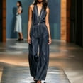 thumbnail image 2 of Uaswgudfs Women's Denim Jumpsuits Deep V Neck High Waist Wide Leg Contrast Stitching One Piece Outfits for Casual Daily Party, 2 of 6