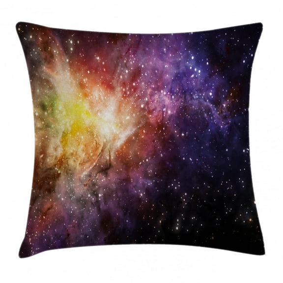 Galaxy Throw Pillow Cushion Cover, Nebula Gas Cloud Image Bright Starfield Cloud Starry Deep Outer Space Print, Decorative Square Accent Pillow Case, 20 X 20 Inches, Black Purple Yellow, by Ambesonne