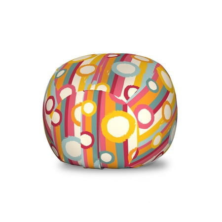 Retro Storage Toy Bag Chair  Pattern with Irregular Stripes and Circles in Paintbrush Style  Stuffed Animal Organizer Washable Bag  Small Size  Multicolor  by Ambesonne