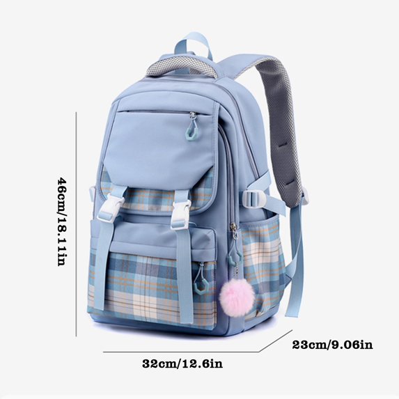 CZSCPDAW Women's Pink Plaid Buckle School Backpack with Laptop Storage and Adjustable Straps for School Travel and Daily Use