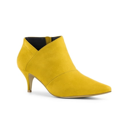 BLISSFUL STEP Women s Ankle Boots Solid Color Pointed Toe Kitten Heel Yellow 6.5