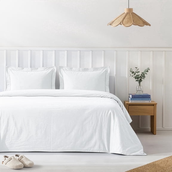 100% Washed Cotton Percale Solid Duvet Cover Set - Includes 1 Duvet Cover & 2 Pillow Sham Set